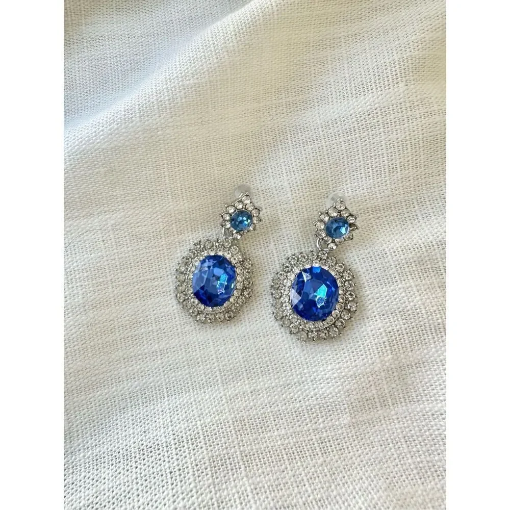 Bright blue oval dangle earrings ￼
